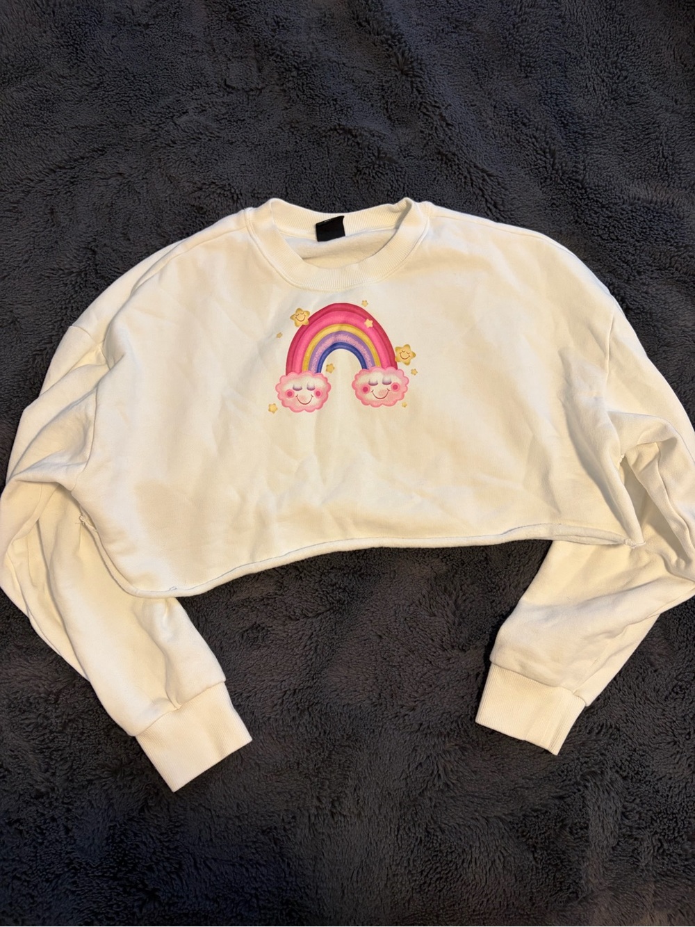 PacSun White Cropped Sweatshirt with Rainbow Cloud Graphic